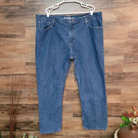 Eddie Bauer Jeans Mens 46x32 Relaxed Straight Medium Dark Wash Stretch